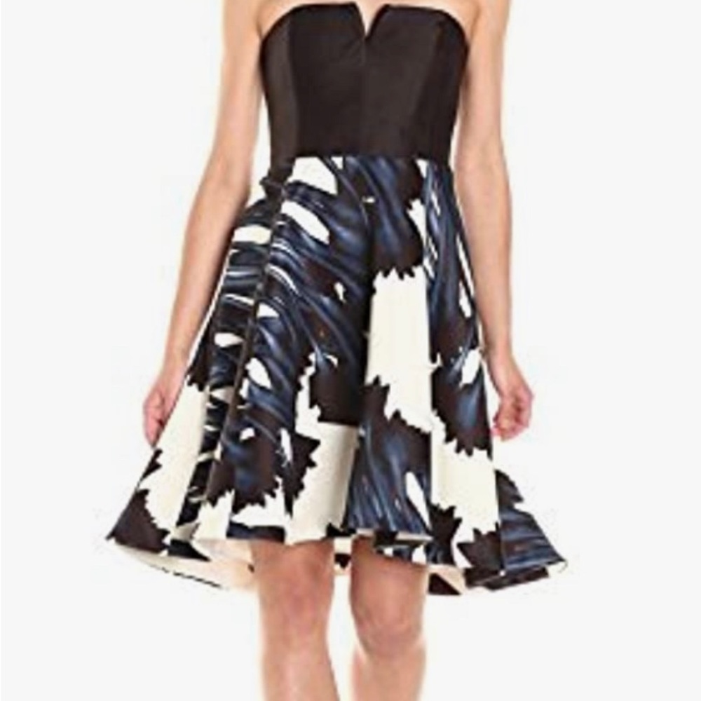 Halston Heritage Women's Strapless Notch Neck Printed Dress